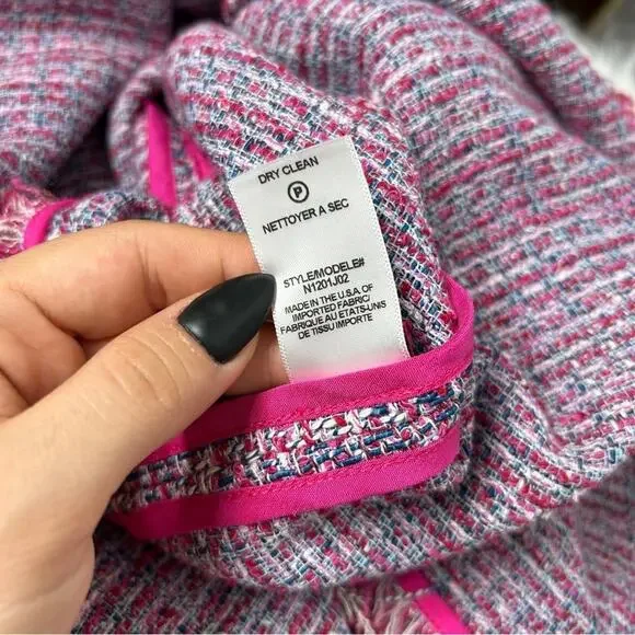 ROBBI & NIKKI Tweed Blazer Jacket Womens Small Pink Maximalist Office Fun Funky - Picture 9 of 9